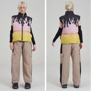 The Ragged Priest Otherworld Flame Print Puffer Oversized Vest Large